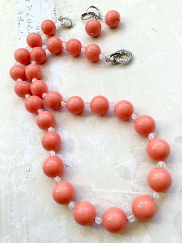 Colier perle somon de Mallorca & selenit