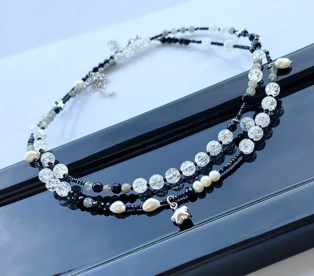 Colier din cristal stanca, spinel, onix, labradorit si jad