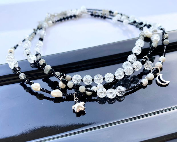 Colier din cristal stanca, spinel, onix, labradorit si jad