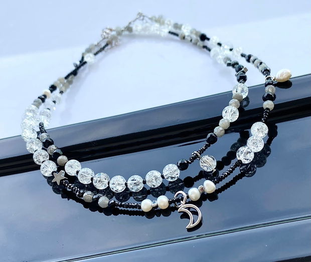 Colier din cristal stanca, spinel, onix, labradorit si jad