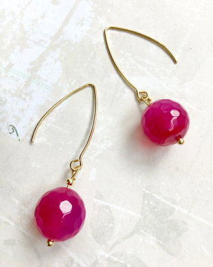 Cercei agate ciclam & tortițe inox gold