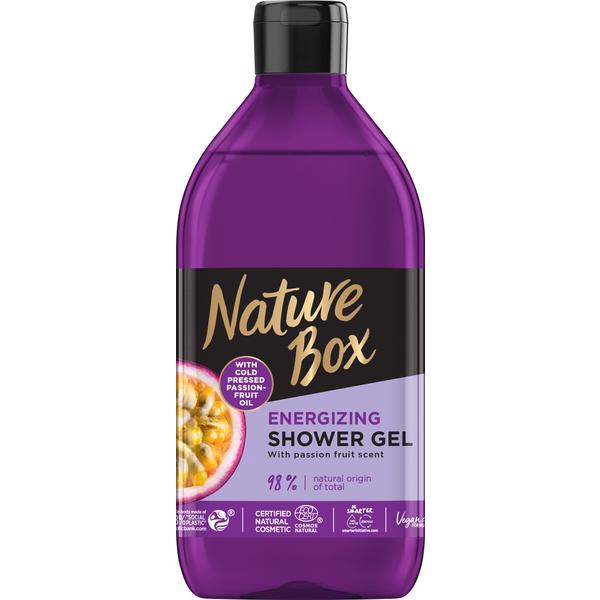 Gel de Dus Energizant cu Ulei din Fructul Pasiunii Presat la Rece - Nature Box Energizing Shower Gel with Cold Pressed Passion-Fruit Oil, 385 ml