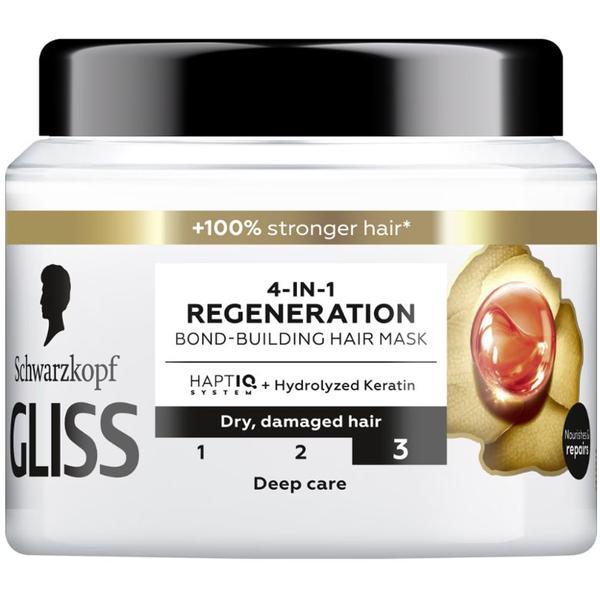 Masca Regeneratoare 4-in-1 pentru Parul Deteriorat si Uscat - Schwarzkopf Gliss 4-in-1 Regeneration Bond-Building Hair Mask, Deep Care, 400 ml