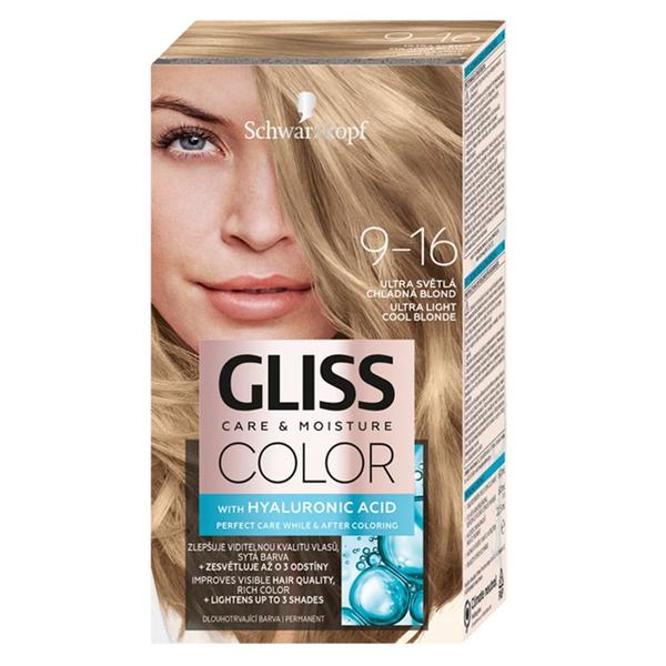 Vopsea de Par Permanenta cu Acid Hialuronic - Schwarzkopf Gliss Color Care &amp; Moisture with Hyaluronic Acid, nuanta 9-16 Ultra Light Cool Blonde