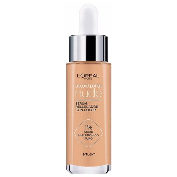 Serum Redensificator Infuzat cu Pigmenti si Acid Hialuronic - L&#039;Oreal Paris Accord Parfait Nude Serum Rellenador Con Color 1% Acido Hialuronico Puro, nuanta 2-3 Light, 30 ml