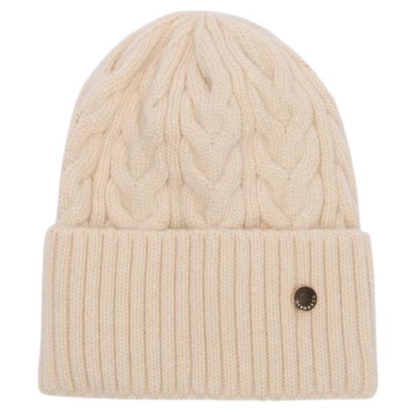 Caciula Beanie din Tricot Crem cu Angora si Margine Indoita