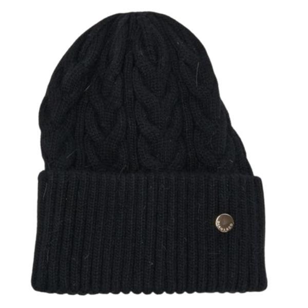 Caciula Beanie din Tricot Negru cu Angora si Margine Indoita