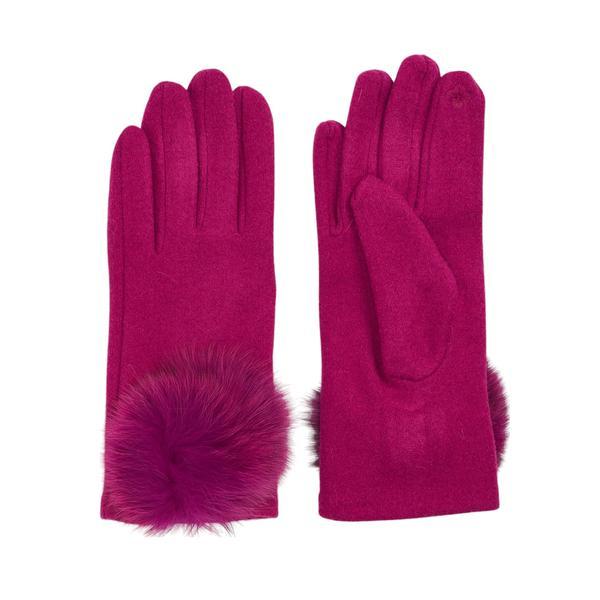 Manusi Fuxia Tricot Fin cu Pompon Aplicat