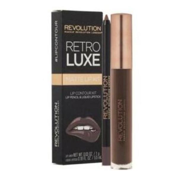 Set Ruj de Buze Lichid si Creion pentru Contur, Makeup Revolution, Retro Luxe Matte Lip, Glory