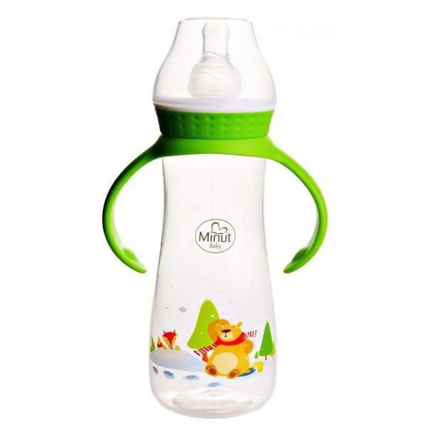 Biberon &quot;Ursul Pacalit de Vulpe&quot; cu Tetina de Silicon Rotunda si Manere - Minut Baby, 3+, 250 ml