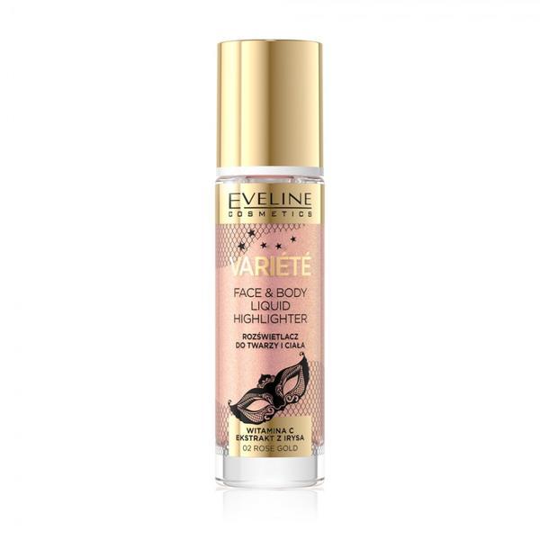 Iluminator lichid Eveline Cosmetics Variete Iluminator Lichid Fata &amp; Corp 02 Rose Gold, 30 ml