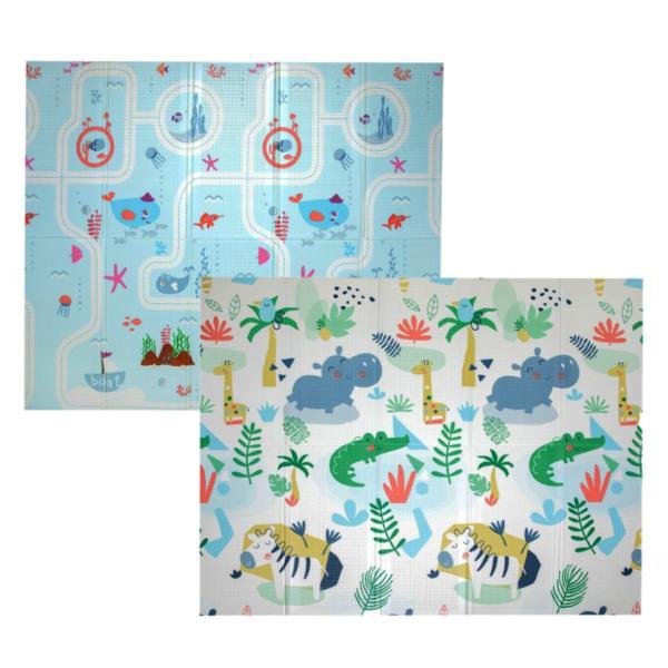 Covoras de Joaca pentru Copii Teno&reg;, 2 fete, termic, anti-derapant, pliabil, protectie impotriva loviturilor, ocean si zoo, 200x180cm, grosime 1 cm, multicolor