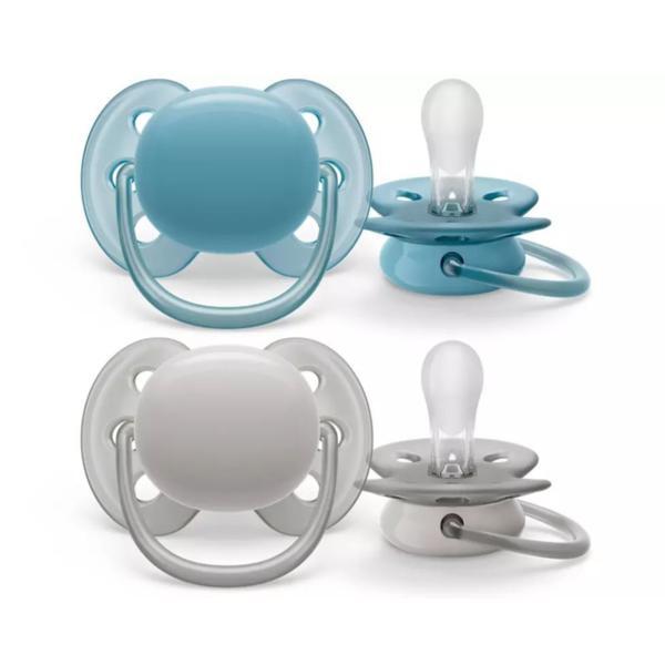 Set de 2 suzete Soft Bleu/Gri 6-18 luni, Philips Avent