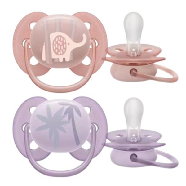 Set de 2 suzete Soft Mov/Coral 0-6luni, Philips Avent