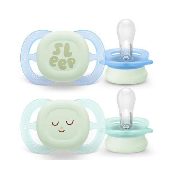 Set de 2 suzete Ultra Start Night 0-2 luni, Philips Avent, Bleu/Verde