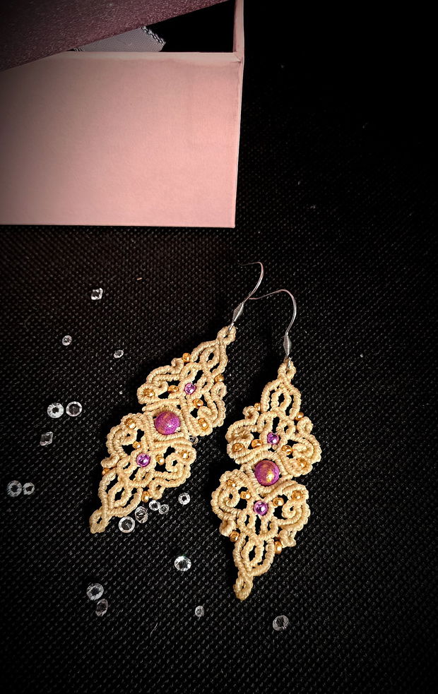 Cercei otel inoxidabil micromacrame cu Jad