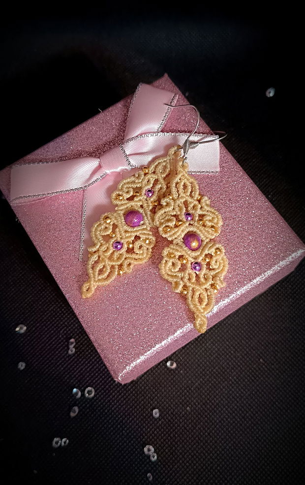 Cercei otel inoxidabil micromacrame cu Jad