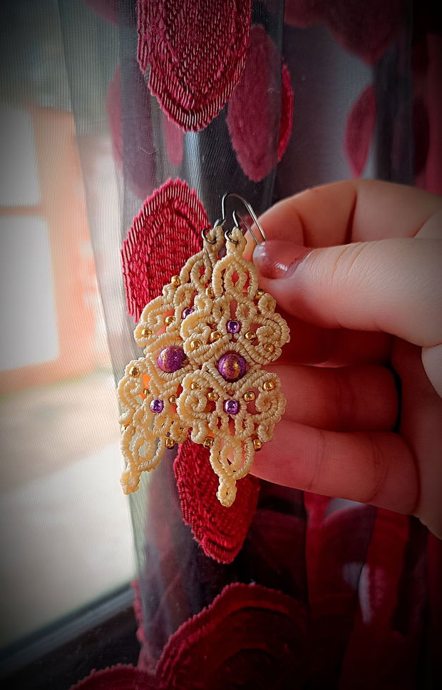Cercei otel inoxidabil micromacrame cu Jad