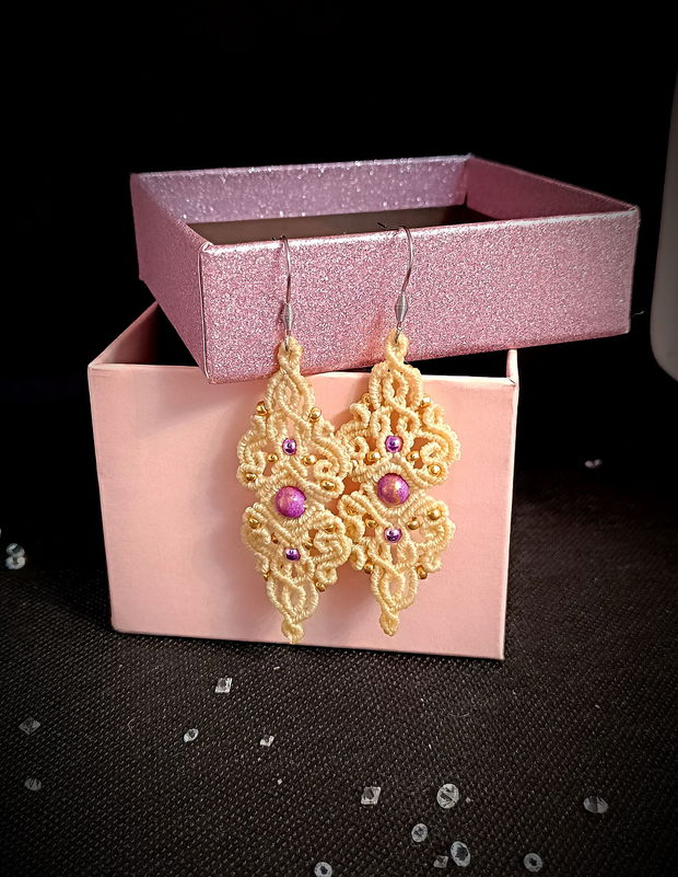 Cercei otel inoxidabil micromacrame cu Jad