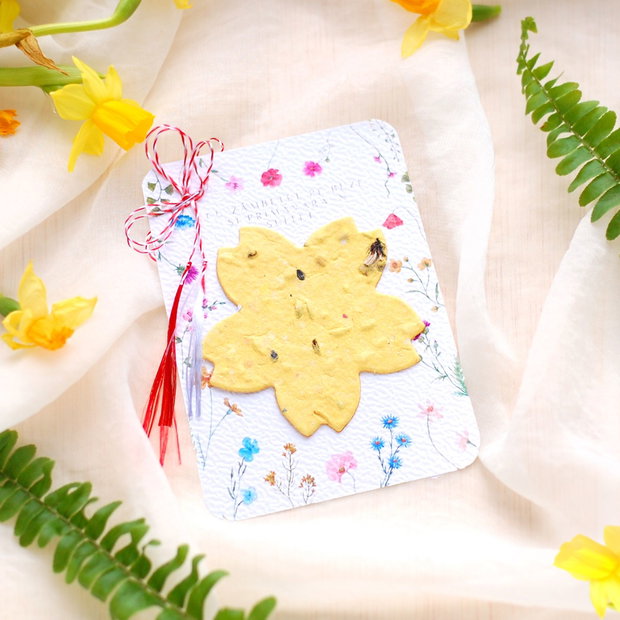 Martisor hartie plantabila - floricica cu seminte si petale de flori