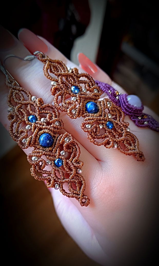 Cercei micro macrame Lapis Lazuli