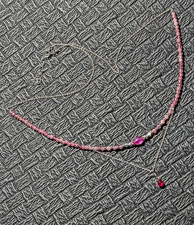 Colier argint rubin natural turmal;ina roz lant argint minimalist boho chic trendy cadou - Transport gratuit