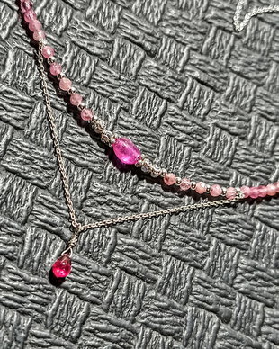 Colier argint rubin natural turmal;ina roz lant argint minimalist boho chic trendy cadou - Transport gratuit