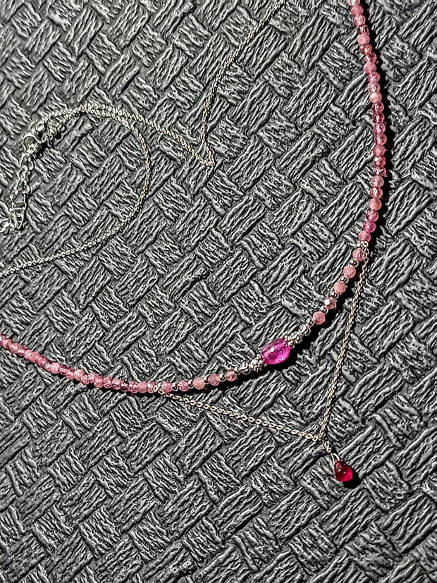 Colier argint rubin natural turmal;ina roz lant argint minimalist boho chic trendy cadou - Transport gratuit