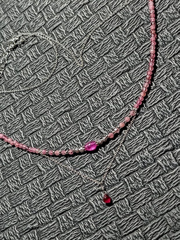 Colier argint rubin natural turmal;ina roz lant argint minimalist boho chic trendy cadou - Transport gratuit