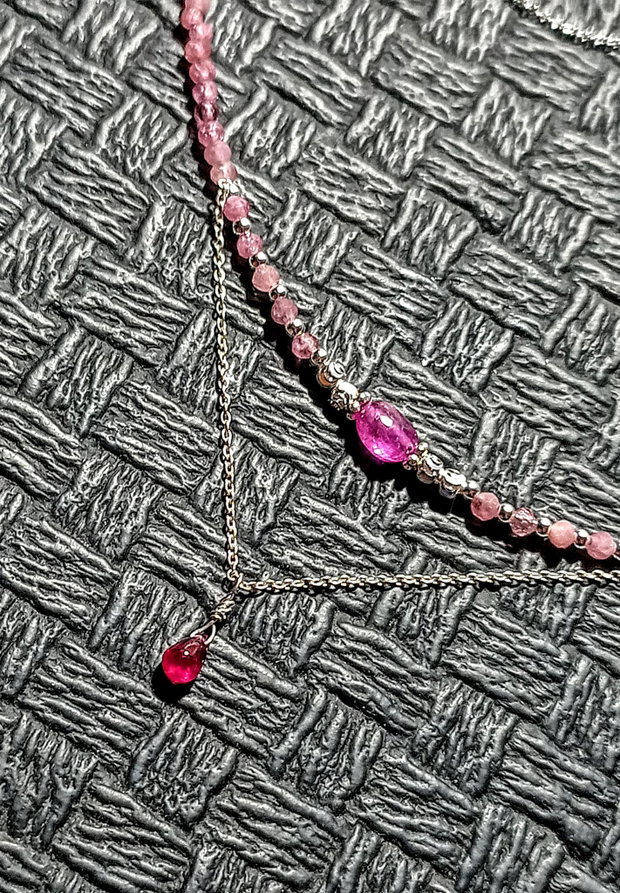 Colier argint rubin natural turmal;ina roz lant argint minimalist boho chic trendy cadou - Transport gratuit