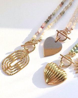 Colier la baza gatului din cuart roz cu pandantiv inima si inchizatoare toggle - rose gold