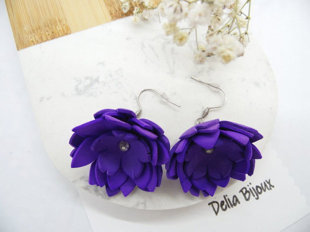 Cercei Handmade din Foamiran cu Flori și Mărgele (cod1164)