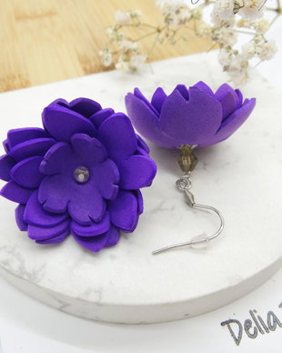 Cercei Handmade din Foamiran cu Flori și Mărgele  (cod1164)