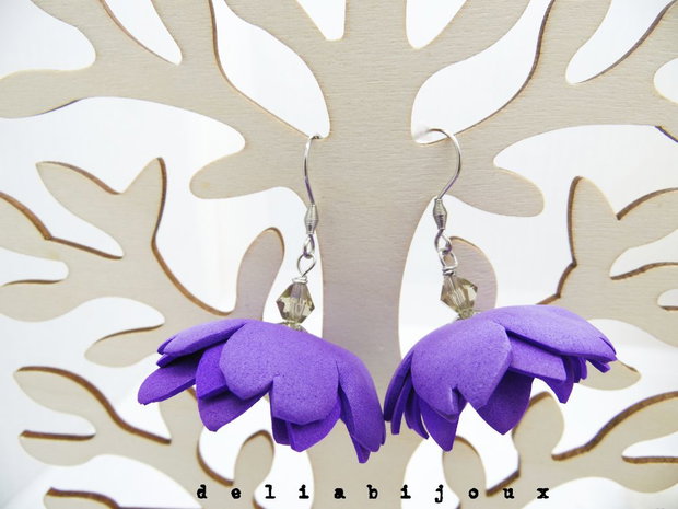 Cercei Handmade din Foamiran cu Flori și Mărgele (cod1164)