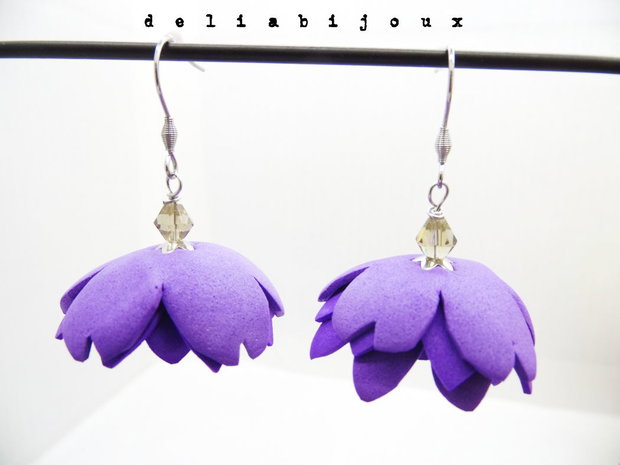 Cercei Handmade din Foamiran cu Flori și Mărgele (cod1164)
