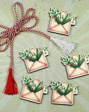 Martisor lemn- Plic cu ghiocei