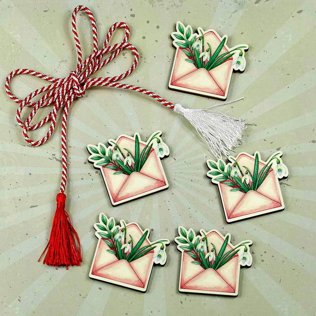 Martisor lemn- Plic cu ghiocei