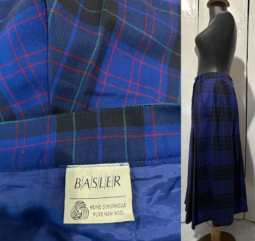 Fustă stofă lana tartan cu pliseuri mari