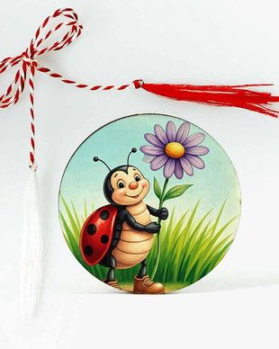 Martisor fetite buburuza cu floare mov