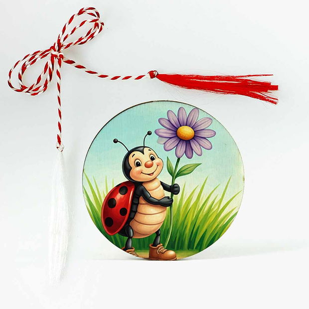 Martisor fetite buburuza cu floare mov