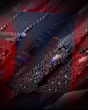 Cercei inox micro macrame cu cristal Lepidolit