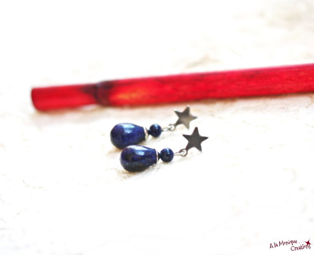Cercei cu stelute si lapis lazuli