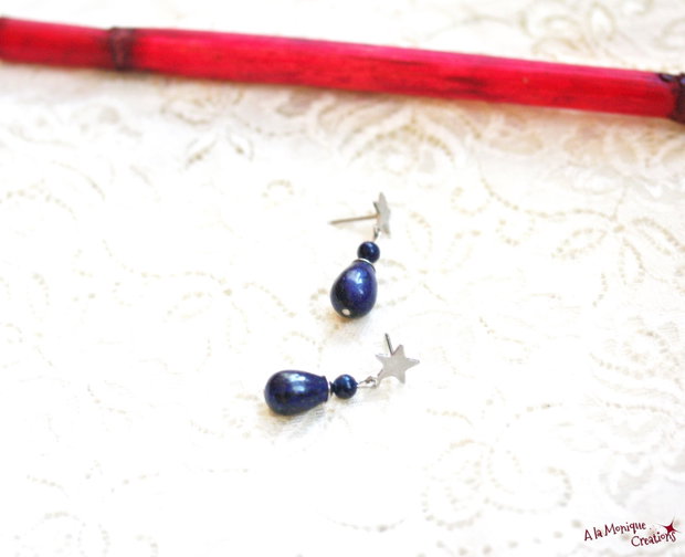 Cercei cu stelute si lapis lazuli