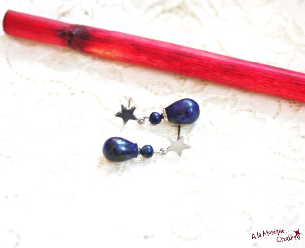 Cercei cu stelute si lapis lazuli
