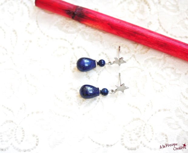 Cercei cu stelute si lapis lazuli