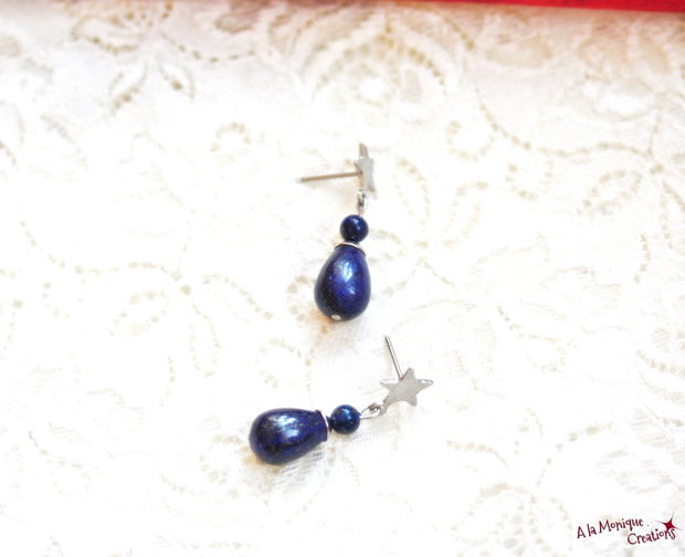 Cercei cu stelute si lapis lazuli