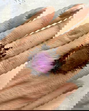 Inel vintage ametist cristal brut & cupru