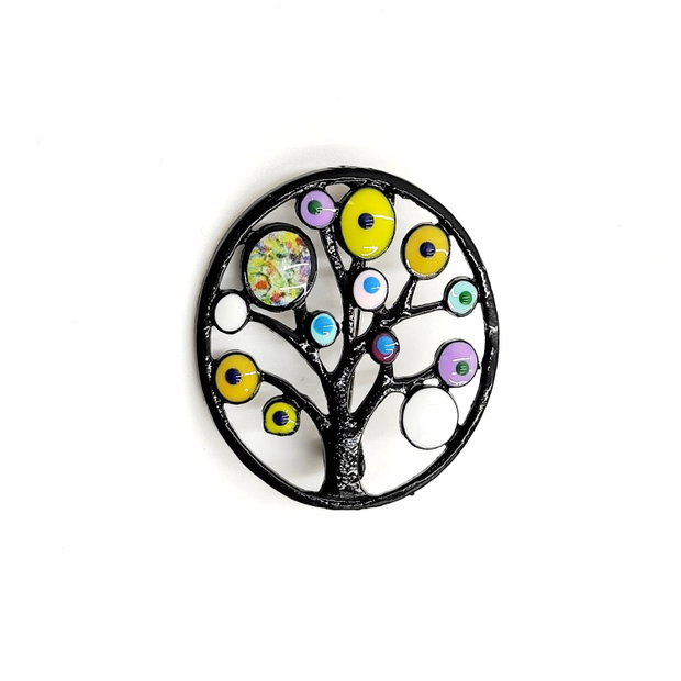 Brosa copacel galben alb de forma circulara, 4376