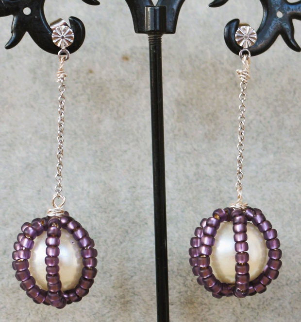Cercei handmade cu perle din sticla si margele myuki