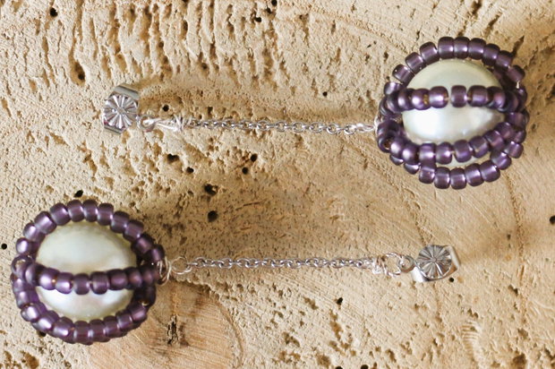 Cercei handmade cu perle din sticla si margele myuki